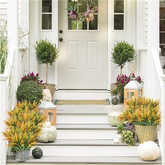 6Pcs Artificial Grass Fake Plants 17.3in Outdoor Plastic Plants UV Resistant - Picture 2 of 6